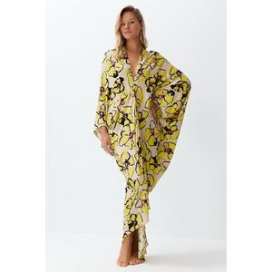 Trendyol Floral Pattern Wide Fit Maxi Woven Draped Beach Dress obraz