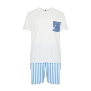 Trendyol Ecru Blue Printed Regular Fit Couple Knitted Shorts Pajamas Set obraz