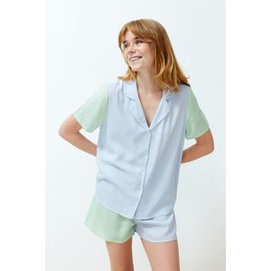 Trendyol Blue-Green 2-Color Striped Viscose Woven Pajamas Set obraz