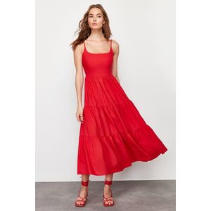 Trendyol Red Skirt Waist Opening Cotton Blend Maxi Woven Dress obraz