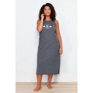 Trendyol Curve Anthracite Printed Midi Oversized Knitted Nightgown obraz