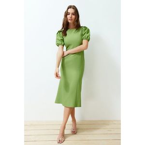 Trendyol Zelené Tělo Zabalovací Šaty s Balónovými Rukávy Midi Tkané Šaty obraz
