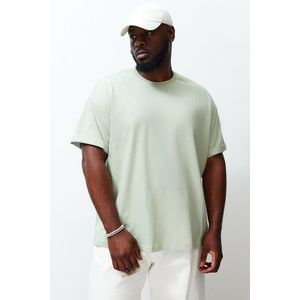 Trendyol Plus Size Mátově Zelené Nadměrné Pohodlné Základní Tričko ze 100% Bavlny obraz
