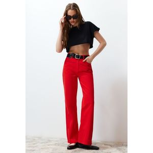 Trendyol červené džíny s vysokým pasem a širokými nohavicemi obraz