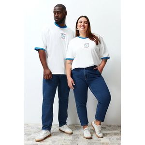 Trendyol Curve Ecru Unisex Oversize Comfortable 100% Cotton Couple Knitted T-Shirt obraz