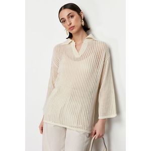 Trendyol Cream Polo Neck Openwork/Perforated Knitwear Sweater obraz