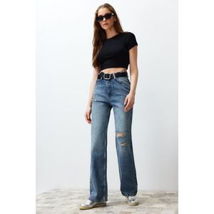 Trendyol Blue More Sustainable Ripped High Waist Wide Leg Jeans obraz