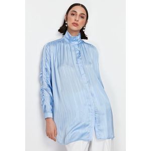 Trendyol Blue Silvery Striped Sleeve Gathered Woven Shirt obraz