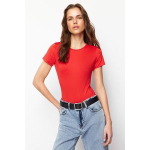 Trendyol Red Short Sleeve Elastic Snap Knitted Bodysuit obraz