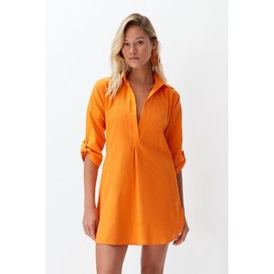 Oranžové mini plážové šaty z tkané 100% bavlny od značky Trendyol obraz