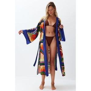 Trendyol Abstract Patterned Belted Maxi Woven Kimono & Kaftan obraz