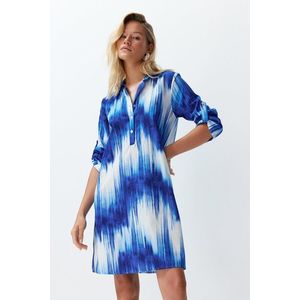 Trendyol Abstract Patterned Belted Midi 100% Cotton Beach Dress with Woven Ribbon Accessories obraz
