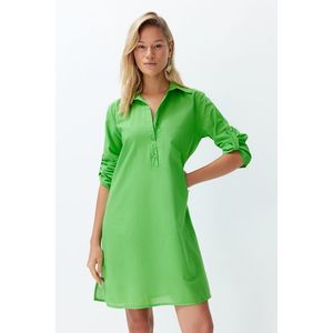 Trendyol Green Belted Midi 100% Cotton Beach Dress with Woven Ribbon Accessory obraz