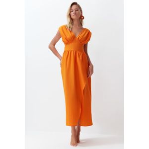 Trendyol Orange Maxi Woven Slit Beach Dress obraz
