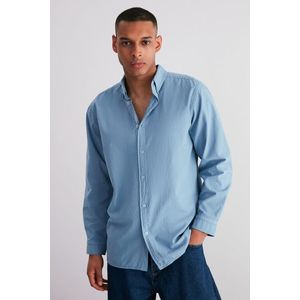 Trendyol Blue Unisex Regular Fit 100% Cotton Linen Look Shirt obraz