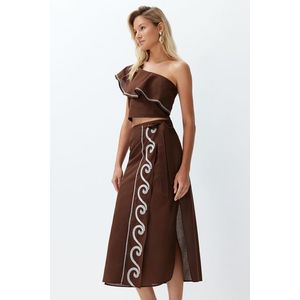 Trendyol Brown Woven Flounce Single Shoulder 100% Cotton Blouse Skirt Set obraz