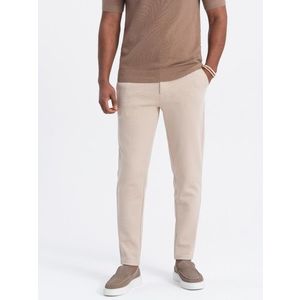 Ombre CARROT men's pants in structured two-tone knit - beige obraz