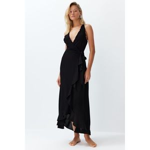 Trendyol Black Belted Midi Woven Flounce Beach Dress obraz