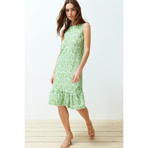 Trendyol Green Floral Skirt Ruffled Ribbed Elastic Knitted Midi Dress obraz