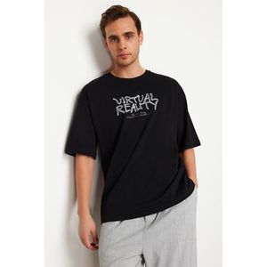 Trendyol Black Oversize/Wide-Fit Short Sleeve T-shirt obraz