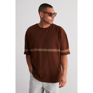 Trendyol Brown Oversize/Wide-Fit Embroidered 100% Cotton T-Shirt obraz