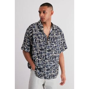 Trendyol Navy Blue Oversize Fit 100% Viscose Patterned Short Sleeve Flowy Summer Shirt obraz