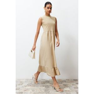 Trendyol Beige Sleeveless Skirt Frilly Single Jersey-Poplin Knitted Dress obraz