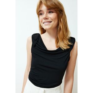 Trendyol Black Fitted/Situated Tie Detail Turn-On Neck Crew Neck Elastic Knitted Blouse obraz