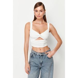 Trendyol White Crop Knitted Window/Cut Out Detailed Blouse obraz