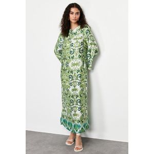 Trendyol Green Satin Surface Ethnic Patterned Evening Dress obraz