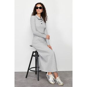 Trendyol Gray Polo Neck Button Detailed Plain Knitted Dress obraz