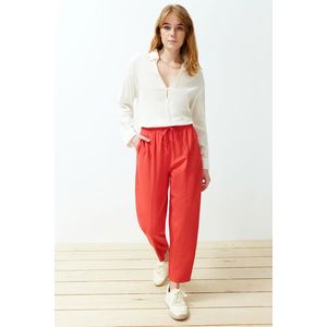 Trendyol Red Elastic Waist Linen Blended Woven Trousers obraz