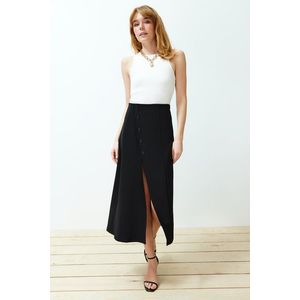 Trendyol Black Asymmetric Buttoned Slit Knitted Skirt obraz