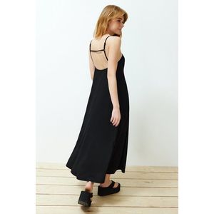 Trendyol Black Straps A-Line Twist/Textured Knitted Maxi Dress obraz