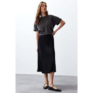 Trendyol Black A-line Satin Fabric Midi Length Woven Skirt obraz