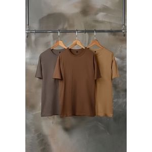 Trendyol Brown-Beige-Grey Basic Slim/Narrow Fit 100% Cotton 3-Pack T-Shirt obraz