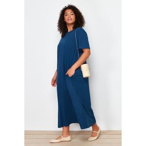 Trendyol Curve Navy Blue Midi Knitted T-shirt Dress obraz