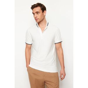 Trendyol White Regular/Normal Fit Color Block Textured Polo Neck T-shirt obraz