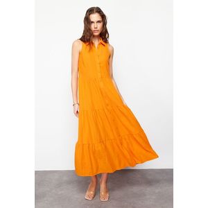 Trendyol Orange Waist Sleeveless Maxi Woven Shirt Dress obraz
