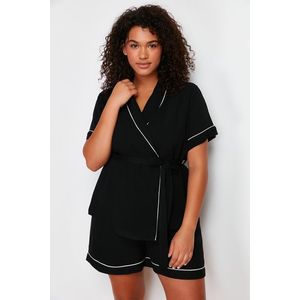 Trendyol Curve Black Tie and Piping Detailed Woven Pajamas Set obraz