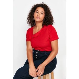 Trendyol Curve Red Asymmetric Collar Knitted Blouse obraz