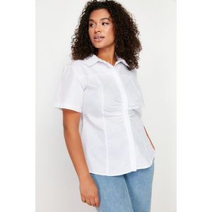 Trendyol Curve White Front Gathered Detail Woven Shirt obraz