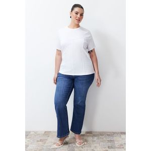 Trendyol Curve White Piping Detailed Knitted T-shirt obraz