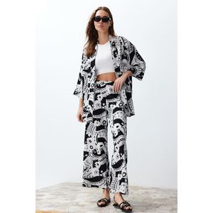 Trendyol Black Patterned Kimono Trousers Woven Bottom-Top Set obraz