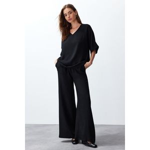 Trendyol Black V-Neck Blouse Trousers Woven Bottom-Top Set obraz