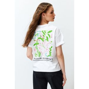 Trendyol White Premium Relaxed/Wide Fit Crew Neck Front and Back Printed Knitted T-Shirt obraz