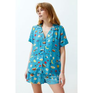 Trendyol Blue-Multicolor Kitchen Patterned Viscose Woven Pajamas Set obraz