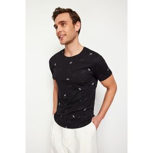 Trendyol Black Regular/Regular Cut Patterned T-Shirt obraz