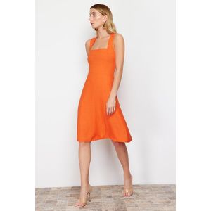 Trendyol Orange A-Cut Square Neck Mini Woven Dress obraz