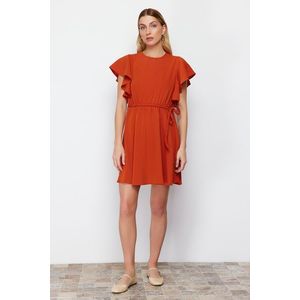 Trendyol Tile Belted Mini Woven Dress with Flounce Sleeves Opening at the Waist obraz